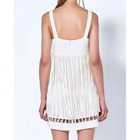 $650 Alexis SASKIA Alabaster Sleeveles Mini Fringe Dress Sz M Bridal Wedding - Picture 11 of 16